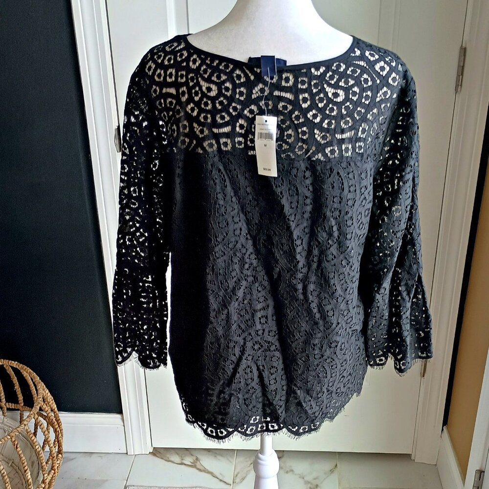 NEW! BEAUTIFUL BOHO Lace GAP BLOUSE SZ M - Picture 3 of 5